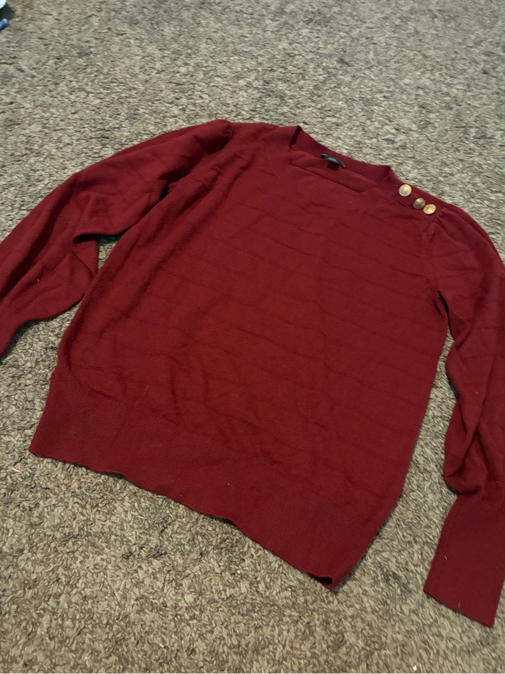 Ann Taylor Factory Burgundy Crewneck Sweater with Shoulder Buttons